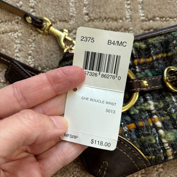 Coach Alpaca Wool Tweed Silk Wristlet Clutch Wallet Brown Suede Trim Y2K NWT - Picture 4 of 9